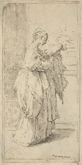 Girl carrying a cushion, seen in profile facing right, 1590-1690. Creator: Guido Reni Girl carrying a cushion, seen in profile facing right, 1590-1690. Creator: Guido Reni