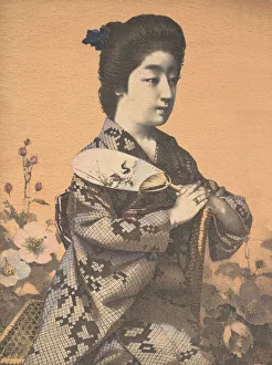 Girl Carrying a Round Paper Fan (Uchiwa), ca. 1900? Creators: Unknown, Hugechi