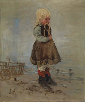 The Fine Art Collections Prints: Girl with cart and butter pretzel, 1887. Creator: Frithjof Smith-Hald