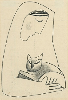Orava Gallery Prints: Girl with a cat in her arms, 1937-1938. Creator: Mikulas Galanda