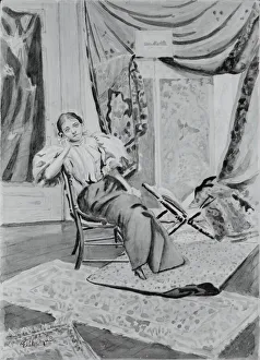 Watercolor And Pencil On Paper Prints: Girl on Chair, c. 1891. Creator: Louis Michel Eilshemius