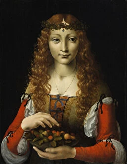 Long Hair Collection: Girl with Cherries, ca. 1491-95. Creator: Marco d Oggiono