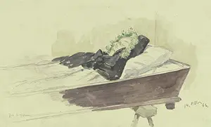 1896 Prints: Girl in the coffin, 1896. Creator: Jacob Happ