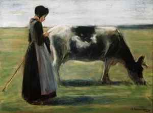 Animals & Pets Collection: Girl with Cow, 19th century. Artist: Max Liebermann