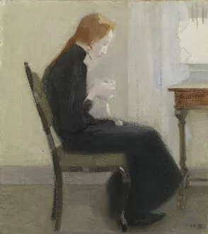 Schjerfbeck Collection: Girl crocheting, 1904