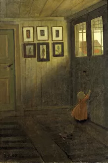 The Girl at the Door. Interior of the Artists home, Alvangen, 1908