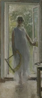 Korovin Prints: A Girl on the Doorstep. Artist: Korovin, Konstantin Alexeyevich (1861-1939)