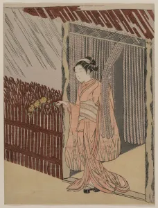 A Girl Dressing in Pink, 1766. Creator: Suzuki Harunobu (Japanese, 1724-1770)