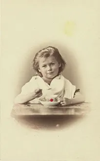 Napkin Prints: Girl drinking tea, about 1875-1890. Creator: Unknown