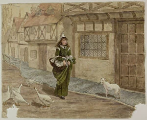 Catherine Greenaway Collection: Girl with Eggs and Geese, n. d. Creator: Catherine Greenaway