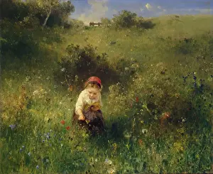 Gathering Prints: Girl in a Field, 1857. Creator: Ludwig Knaus