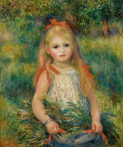 Young Girl Prints: Girl with Flowers, 1888. Creator: Renoir, Pierre Auguste (1841-1919)