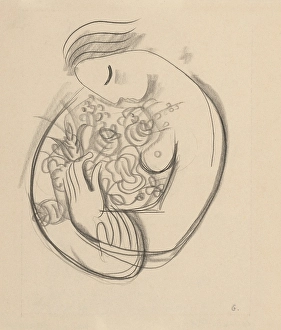 Orava Gallery Prints: Girl with flowers in her arms, 1938. Creator: Mikulas Galanda
