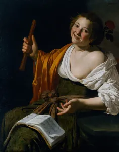 Play Music Prints: Girl with a flute, c. 1630. Artist: Bijlert (Bylert), Jan, van (1598-1671)