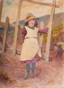 Straw Hat Prints: Girl at a Gate, 1887. Creator: Henry Turner Munns