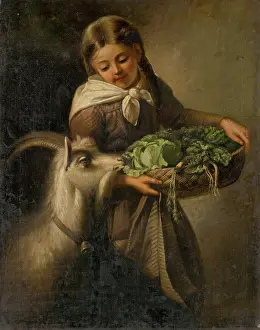 Caring Prints: Girl with a Goat, 1860-1880. Creator: Irme Revesz