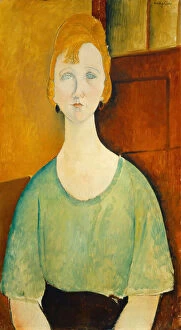Images Dated 25th February 2021: Girl in a Green Blouse, 1917. Creator: Amadeo Modigliani