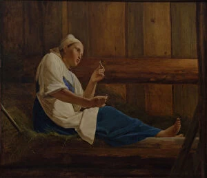 Images Dated 24th June 2013: Girl on a hay mattress. Artist: Venetsianov, Alexei Gavrilovich (1780-1847)