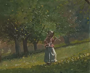Breeze Gallery: Girl with Hay Rake, 1878. Creator: Winslow Homer