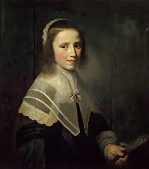 Hendrick Cornelisz Van Vliet Prints: Girl Holding a Fan, 1645. Creator: Hendrik Cornelisz. van Vliet