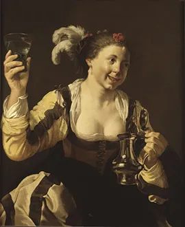 Taste Prints: A Girl Holding a Glass (Taste. From the Series The Five Senses), 1620s