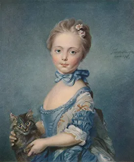 Feline Prints: A Girl with a Kitten, 1743, (1902). Artist: Jean-Baptiste Perronneau