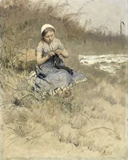 Knitting Prints: Girl Knitting, 1885-1886. Creator: Bernardus Johannes Blommers