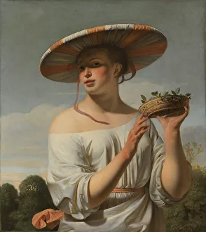 Girl with a Large Hat, 1645-1648. Artist: Everdingen, Caesar Boetius van (1616-1678)