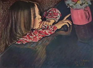 Pastel Prints: Girl Looking at Flower Vase, 1902. Artist: Stanislaw Wyspianski