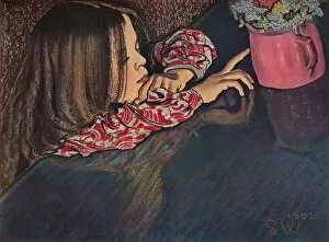 Girl Looking at Flower Vase, 1902. Artist: Stanislaw Wyspianski