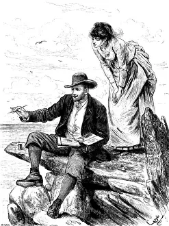 The girl looking over his shoulder, watching curiously...the growth of a picture, 1890. Creator: R. Taylor