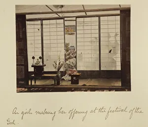 Shinichi Suzuki I Prints: A girl making her offering at the festival of the God