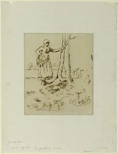Jf Millet Prints: A Girl Minding Geese, 1855–56. Creator: Jean Francois Millet