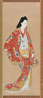 Kakemono Gallery: Girl in an orange vermillion dress, Edo period, Kambun era, 1661-1673. Creator: Unknown