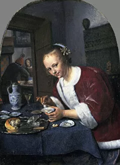 Girl with oysters. Artist: Steen, Jan Havicksz (1626-1679)