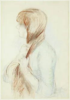 Morisot Berthe Marie Pauline Prints: Girl Plaiting her Hair (La Natte), 1894. Creator: Berthe Morisot