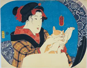 Utagawa 1797 1861 Prints: Girl Playing with Cat, c1845. Creator: Kuniyoshi, Utagawa (1797-1861)