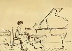 Grand Piano Prints: Girl Playing a Piano. Creator: Urushibara Mokuchu