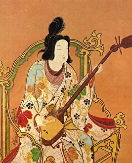 Play Music Prints: A Girl Playing a Shamisen, Second Half of the 17th cen Artist: Anonymous