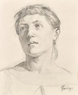 Pencil On Paper Prints: Girl portrait, undated. (c1880s) Creator: Christian Griepenkerl