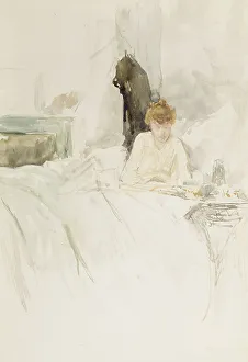 Whistler J Mcneill Prints: Girl Reading in Bed, 1879-1888. Creator: James Abbott McNeill Whistler