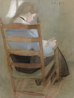 Schjerfbeck Helene Prints: Girl Reading (Seated Girl), 1904. Creator: Helene Schjerfbeck