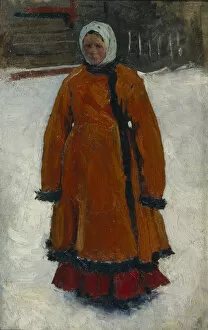 Domostroy Gallery: The Girl in the Red Fur Coat, 1903-1906. Artist: Ivanov, Sergei Vasilyevich (1864-1910)