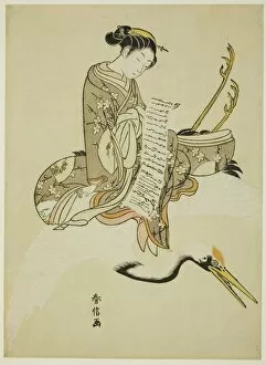 Images Dated 15th January 2022: Girl Riding a Crane (parody of Hi Chobo [Chinese: Fei Zhangfang]), c. 1766 / 67