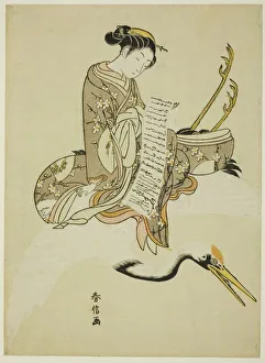 Script Prints: Girl Riding a Crane (parody of Hi Chobo [Chinese: Fei Zhangfang]), c. 1766 / 67