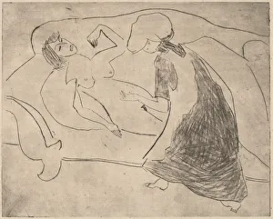 Rubbing Prints: Girl, with Another Rubbing Her Belly, 1910. Creator: Ernst Kirchner