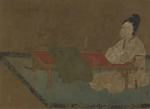 Artisan Gallery: Girl seated at an embroidery frame, Ming dynasty, 15th century. Creator: Unknown