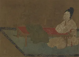 Artisan Gallery: Girl seated at an embroidery frame, Ming dynasty, 15th century. Creator: Unknown