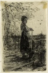 Israels Josef Prints: Girl with a Spade, 1873. Creator: Jozef Israels