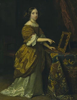 Carpets Gallery: Girl Standing before a Mirror, 1668. Creator: Gaspar Netscher